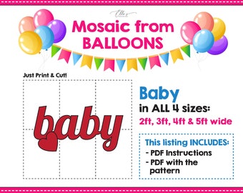 BÉBÉ avec des ballons, mosaïque de ballons, mosaïque de ballons pour baby shower, ballons à faire soi-même, modèle de mosaïque, baby shower, 2 pieds, 3 pieds, 4 pieds, décoration bricolage
