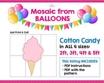 Cotton Candy Mosaic from Balloons, Sweets Mosaic Template, Mosaic From Balloons, Balloons Mosaic, Template, Birthday Balloons, PDF File