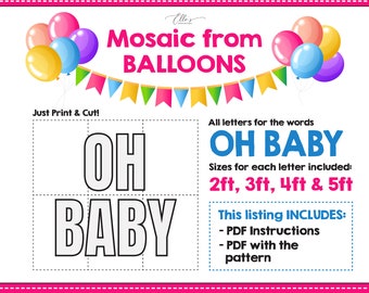Modèle de mosaïque ballon Oh Baby - lettres de 2 à 5 pieds (téléchargement numérique)