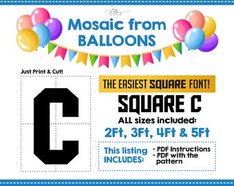 Mosaic Letter C - Square Letter C, Mosaic Letters,  Wood Marquee Letters Template, Mosaic from Balloons 2ft, 3ft, 4ft, 5ft, Digital Download