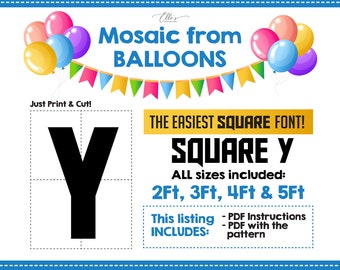 Mosaic Letter Y - Square Letter Y, Mosaic Letters, Wood Marquee Letters Template, Mosaic from Balloons, 2ft, 3ft, 4ft, 5ft, Digital Download