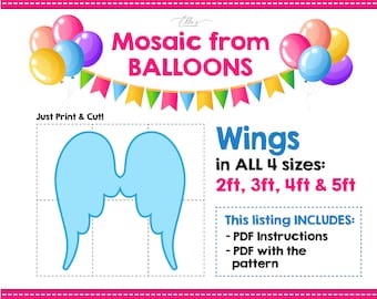 Ailes d'ange de ballons, mosaïque d'ailes de ballons, idées d'anniversaire de filles d'ailes, forme de mosaïque, modèle, modèle numérique, filles Bday