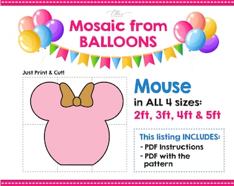 Mouse from Balloons, Mosaic from Balloons, Birthday Decor, DIY Balloons, Mosaic Template, Baby Shower, 2ft, 3ft, 4ft, DIY Decor