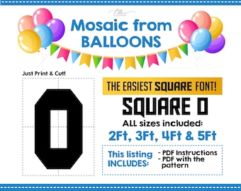 Mosaic Letter O - Square Font, Mosaic from Balloons, Mosaic Template, Giant Letter O, 2ft, 3ft, 4ft, 5ft, Digital Download, PDF File