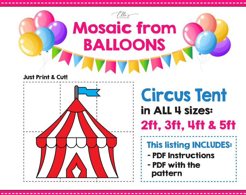 Circus Tent Mosaic from Balloons Circus Mosaic Template Circus Party Balloon Mosaic Circus Template from Balloons Digital