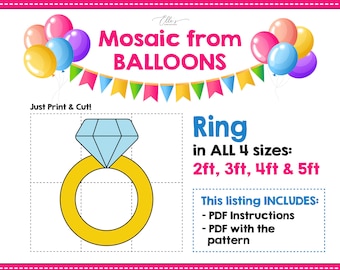 Diamond Ring Balloon Mosaic Template, Bridal Shower Decor (PDF Pattern)