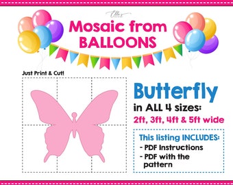 Papillon de ballons, mosaïque de ballons, décoration d'anniversaire, bricolage, modèle de mosaïque, baby shower, 2 pieds, 3 pieds, 4 pieds, 5 pieds, modèles de mosaïque