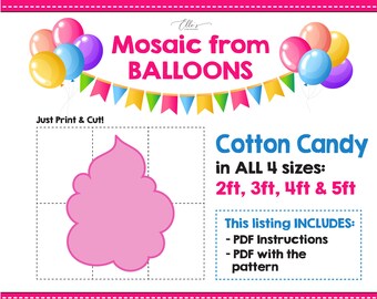 Cotton Candy Mosaic from Balloons, Sweets Mosaic Template, Mosaic From Balloons, Balloons Mosaic, Template, Birthday Balloons, PDF File
