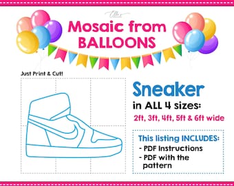 Sneaker von Luftballons, Schuhmosaik aus Luftballons, Deko-Ideen, Mosaik-Buchstaben, Mosaik-Vorlage, 2ft 3ft, 4ft, 5ft, DIY, Mosaik-Sneaker