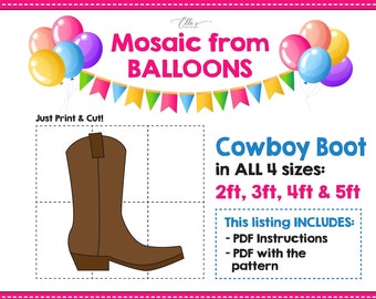 Cowboy Boot Mosaic from Balloons, Cowboy Boot Mosaic from Balloons, Cowgirl Decorations Ideas, Rustic Mosaic Shape, Mosaic, Digital Template