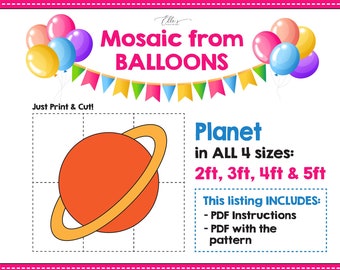 Planet Mosaic Balloons, Planet Balloon Mosaic Template, Space Birthday, Outer Space Decor from Balloons, Balloon Mosaic, DIGITAL FILE, PDF