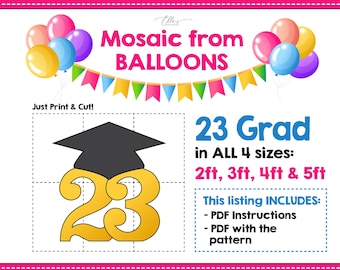 Mall för examensballongmosaik 23, examensmosaikmall, examensmosaik från ballonger 2023, examensmall, PDF-fil, digitala filer