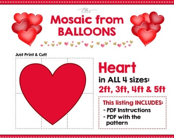 Valentine&#39;s | Heart Mosaic Template, Heart from Balloons, Heart Mosaic from Balloons, Mosaic Heart Template, PDF File, EllesPaperBoutique