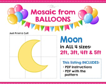 Plantilla de mosaico de globos lunares, decoración de fiestas DIY (descarga digital)