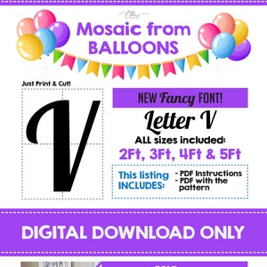 FANCY Mosaic Letter V, Mosaic From Balloons V, Mosaic Template From ...