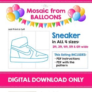 Sneaker da palloncini, Mosaico di scarpe da palloncini, Idee di arredamento, Lettere di mosaico, Modello di mosaico, 2 piedi 3 piedi, 4 piedi, 5 piedi, Fai da te, Sneaker a mosaico