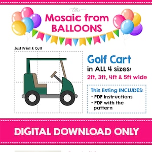 Golf Cart Mosaic from Balloons, Golf Cart Mosaic Template, Sports Mosaic From Balloons, Mosaic from Balloons, PDF File, DIGITAL FILE, Golf