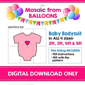 Bodysuit Mosaic Balloons, Baby Balloon Mosaic Template, Baby Shower Decor, Template from Balloons, Balloon Mosaic, PDF File, DIGITAL file