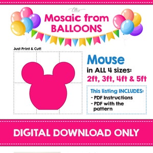 Mouse from Balloons, Mosaic from Balloons, Birthday Decor, DIY Balloons, Mosaic Template, Baby Shower, 2ft, 3ft, 4ft, DIY Decor