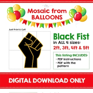 Juneteenth | Black Fist Mosaic from Balloons, Africa Mosaic Template, Fist Balloons, Africa Template Mosaic From Balloons, DIGITAL Template