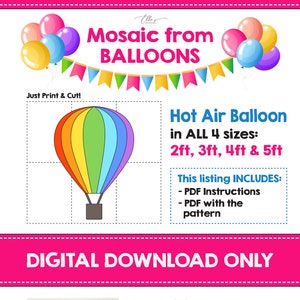 Hot Air Balloon from Balloons, Mosaic from Balloons, Air Balloon Mosaic Balloons Decor, Baby Shower Balloons, Mosaic Template, DIY Decor
