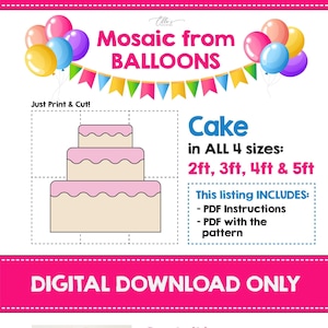 Cake from Balloons, Wedding Cake Mosaic Template, Wedding Prop Ideas, Giant Cake, Bday Decorations, DIGITAL Template, 2ft 3ft, 4ft, 5ft