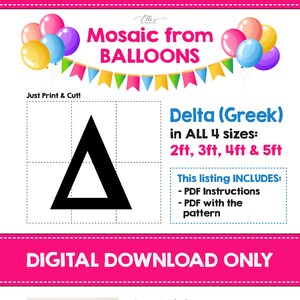 Plantilla de mosaico Delta, Δ, mosaico de letras griegas de globos, mosaico de globos, globos de mosaico, 2 pies, 3 pies, 4 pies, 5 pies, descarga digital
