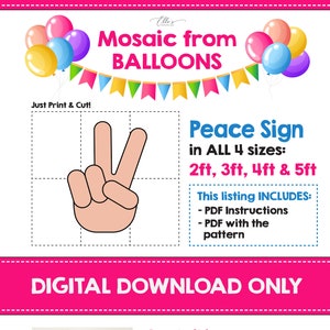 Peace Sign Mosaic Template, Groovy, Peace Mosaic Template, Fingers Mosaic from Balloons, PDF , Mosaic Balloons DIGITAL FILE, Peace, Emoji