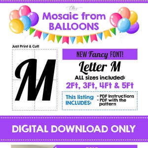 FANCY Mosaic Letter M, M Mosaico de globos, Plantilla de mosaico de globos, 2 pies, 3 pies, 4 pies, 5 pies, Descarga digital