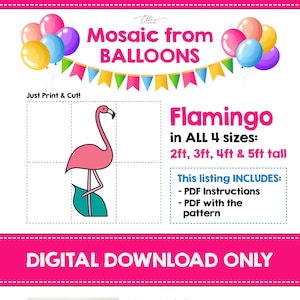 Mosaico Flamingo de Balões, Modelo de Mosaico Flamingo, Festa Flamingle, Balões de Decoração Tropical, Modelo de Balões, Arquivo PDF, DIY