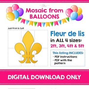 Fleur De Lis from Balloons, Fleur Mosaic Template, Royal Mosaic from Balloons, Mosaic Letters, Mosaic from Balloons, PDF File, Royal Flower