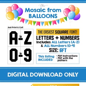 6ft Square Mosaic Letters and Numbers Bundle, Mosaic from Balloons, Wood Marquee Letters, Digital Templates, 6ft, Digital Download