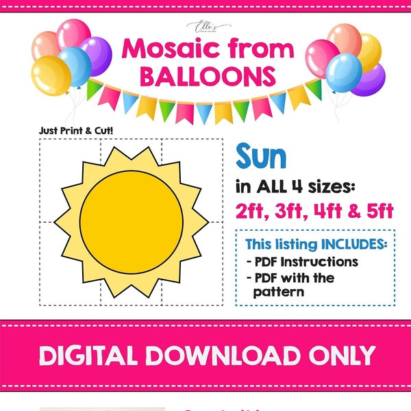 Modèle de mosaïque de ballons soleil, soleil de ballons, mosaïque de ballons soleil, modèle soleil géant, mosaïque de ballons fichier PDF