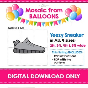 Sko från ballonger, Yeezy Sneaker Mosaic från ballonger, Dekoridéer, Mosaikform, Mosaikmall, 0,6 m, 0,9 m, 1,2 m, 1,5 m, DIY, Mosaiksneaker bild 1