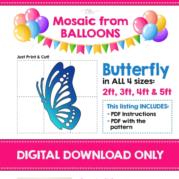 Butterfly Prop Template, Mosaic Template, Birthday Decor, Wing, Mosaic Template, Baby Shower, Prop Template, Mosaic Templates