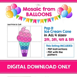 POP IT Eiscreme-Mosaik aus Luftballons, Pop It-Eistüte-Mosaikvorlage, Pop It, Pop It Party, Luftballons-Mosaik, Vorlage, DIGITAL