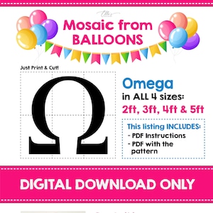 Omega Mosaik Vorlage, Ω, griechische Buchstaben Mosaik aus Luftballons, Schwesternschaft Dekoration Ideen, Ballon Mosaik, digitaler Download Vorlage