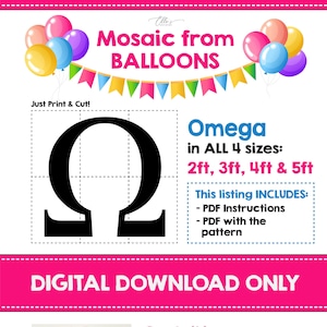 Omega Mosaic Template,  Ω, Greek Letters Mosaic from Balloons, Sorority Decoration Ideas, Balloon Mosaic, Digital Download Template