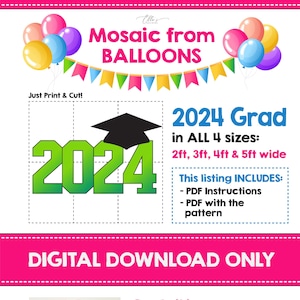 2024 Graduation Hat from Balloons, Prom Mosaic Template, 24 Graduate - SQUARE Mosaic From Balloons, Graduate Template, DIGITAL Template
