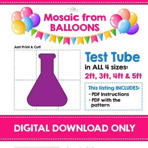 Test Tube Mosaic from Balloons, Chemist Mosaic from Balloons, Test Tube Halloween Prop, Mosaic Template, 2ft, 3ft, 4ft, 5ft, DIGITAL File