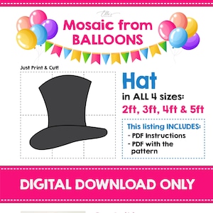 Top Hat Mosaic from Balloons, Magician Hat Mosaic Template, Mosaic From Balloons, Top Hat Balloons Mosaic, DIGITAL Template, DIY, Printable