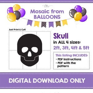 Skull Mosaic Balloons, Halloween Skull, Skeleton Head Mosaic, Halloween Mosaic from Balloons, Spooky, Mosaic Template, DIGITAL DOWNLOAD