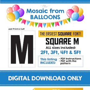 Letra de mosaico M - Fuente cuadrada, Mosaico de globos, Letras de marquesina de madera, Mosaico M, Letra gigante, 2 pies, 3 pies, 4 pies, 5 pies, Descarga digital