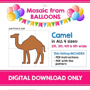 Cammello da palloncini, modello mosaico cammello, idee compleanno animali, decorazioni compleanno Safari, modello mosaico, 2 piedi 3 piedi, 4 piedi, 5 piedi, fai da te