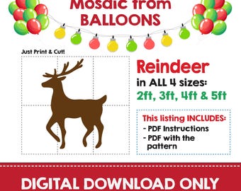 Rendier kerst rekwisieten, rendieren ballon mozaïek sjabloon, kerstmozaïek van ballonnen, kerst ballon mozaïek, digitale sjabloon, DIY