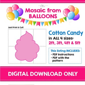 Mosaico di zucchero filato da palloncini, modello mosaico di dolci, mosaico da palloncini, mosaico di palloncini, modello, palloncini di compleanno, file PDF