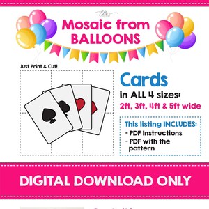 Cards Mosaic from Balloons, Playing Cards Template, Gambling Balloon Mosaic, DIY Balloons, Mosaic Template, Bday Party, Digital Download