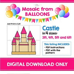 Castle Mosaic Template, Castle Mosaic from Balloons, Mosaic From Balloons, Princess Castle, Template, Birthday Balloons, PDF File