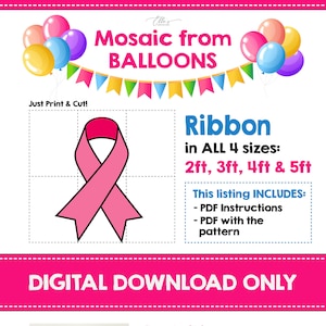 Cinta de concientización hecha con globos, cinta de mosaico hecha con globos, globos de mosaico contra el cáncer, globos de mosaico contra el cáncer de mama, plantilla DIGITAL, bricolaje
