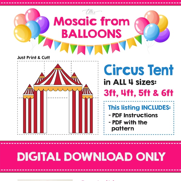 Circus Tent Prop Template, Circus Mosaic Template, Circus Party,  Balloon Mosaic, Circus Template from Balloons, Digital Download